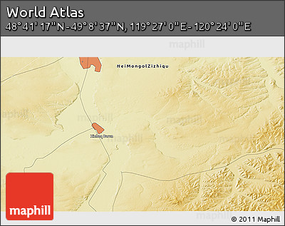 Physical 3D Map of the Area around 48° 54' 57" N, 119° 55' 30" E