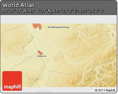 Physical 3D Map of the Area around 48° 54' 57" N, 119° 55' 30" E