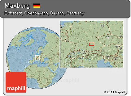 Savanna Style Location Map of Maxberg, hill shading