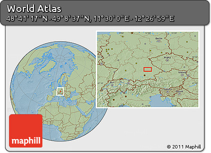 Savanna Style Location Map of the Area around 48° 54' 57" N, 11° 58' 29" E, hill shading