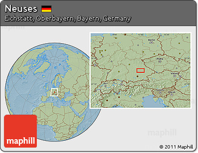 Savanna Style Location Map of Neuses, hill shading
