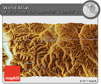 Physical 3D Map of the Area around 48° 54' 57" N, 120° 37' 30" W