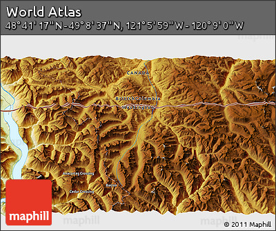 Physical 3D Map of the Area around 48° 54' 57" N, 120° 37' 30" W