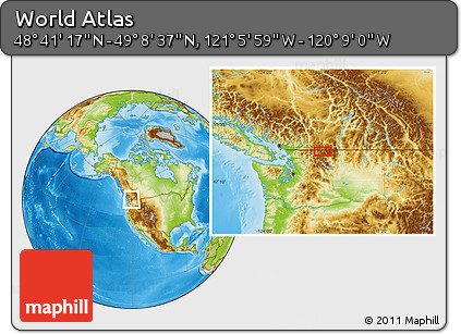 Physical Location Map of the Area around 48° 54' 57" N, 120° 37' 30" W