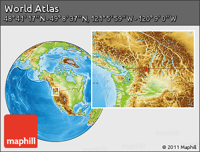 Physical Location Map of the Area around 48° 54' 57" N, 120° 37' 30" W