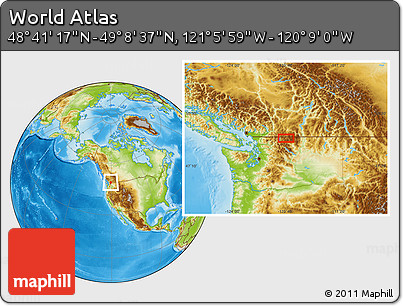 Physical Location Map of the Area around 48° 54' 57" N, 120° 37' 30" W