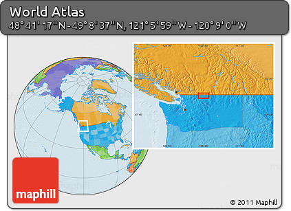 Political Location Map of the Area around 48° 54' 57" N, 120° 37' 30" W