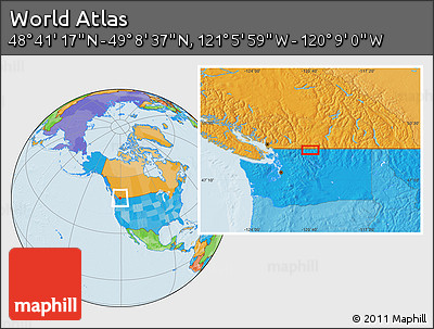 Political Location Map of the Area around 48° 54' 57" N, 120° 37' 30" W