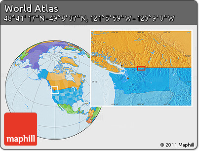 Political Location Map of the Area around 48° 54' 57" N, 120° 37' 30" W