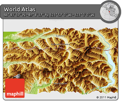 Physical 3D Map of the Area around 48° 54' 57" N, 121° 28' 29" W