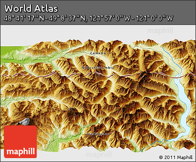 Physical 3D Map of the Area around 48° 54' 57" N, 121° 28' 29" W