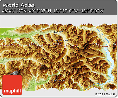 Physical 3D Map of the Area around 48° 54' 57" N, 121° 28' 29" W