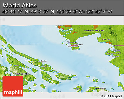 Physical 3D Map of the Area around 48° 54' 57" N, 123° 10' 30" W