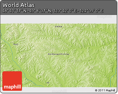 Physical 3D Map of the Area around 48° 54' 57" N, 124° 10' 30" E