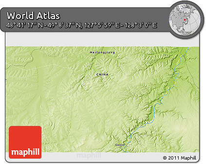 Physical 3D Map of the Area around 48° 54' 57" N, 127° 34' 30" E