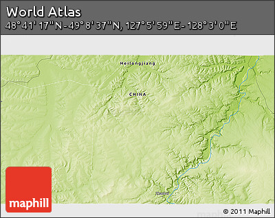 Physical 3D Map of the Area around 48° 54' 57" N, 127° 34' 30" E
