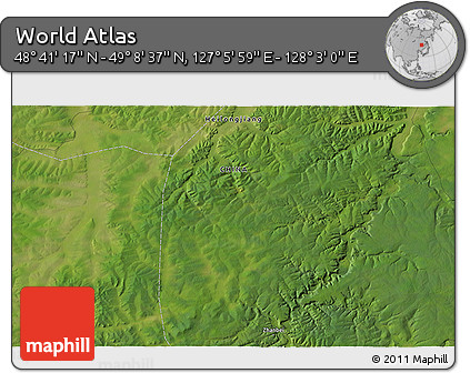 Satellite 3D Map of the Area around 48° 54' 57" N, 127° 34' 30" E