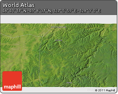Satellite 3D Map of the Area around 48° 54' 57" N, 127° 34' 30" E