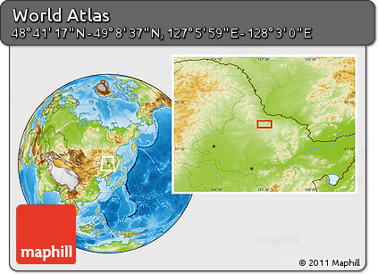 Physical Location Map of the Area around 48° 54' 57" N, 127° 34' 30" E