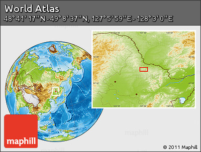 Physical Location Map of the Area around 48° 54' 57" N, 127° 34' 30" E