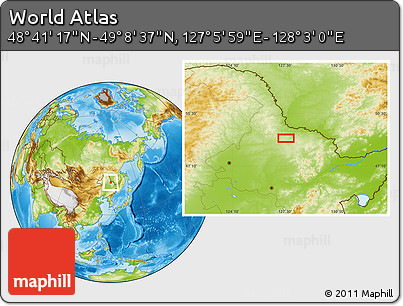Physical Location Map of the Area around 48° 54' 57" N, 127° 34' 30" E