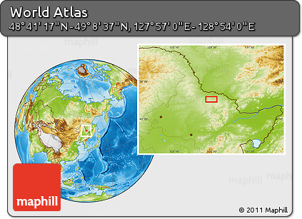 Physical Location Map of the Area around 48° 54' 57" N, 128° 25' 30" E
