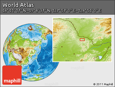 Physical Location Map of the Area around 48° 54' 57" N, 128° 25' 30" E