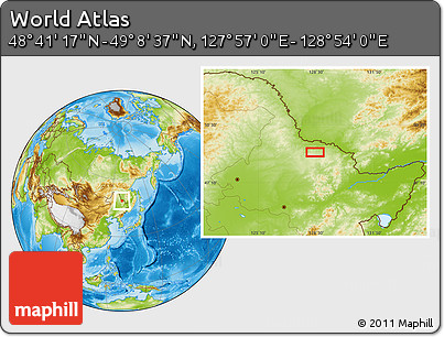 Physical Location Map of the Area around 48° 54' 57" N, 128° 25' 30" E