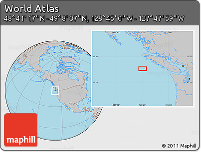 Gray Location Map of the Area around 48° 54' 57" N, 128° 16' 30" W