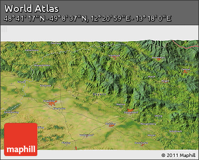 Satellite 3D Map of the Area around 48° 54' 57" N, 12° 49' 29" E