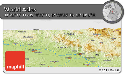Physical Panoramic Map of the Area around 48° 54' 57" N, 12° 49' 29" E