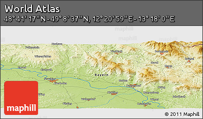 Physical Panoramic Map of the Area around 48° 54' 57" N, 12° 49' 29" E