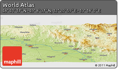 Physical Panoramic Map of the Area around 48° 54' 57" N, 12° 49' 29" E
