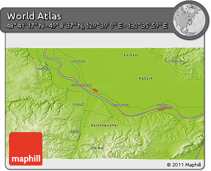 Physical 3D Map of the Area around 48° 54' 57" N, 130° 7' 30" E
