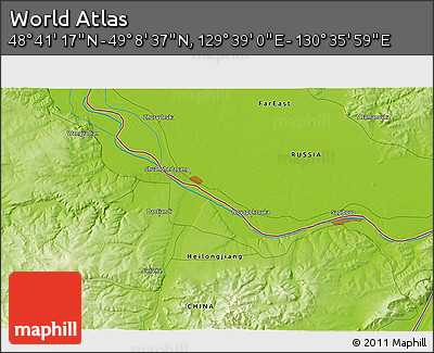 Physical 3D Map of the Area around 48° 54' 57" N, 130° 7' 30" E