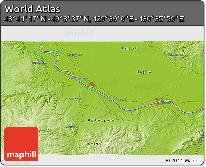 Physical 3D Map of the Area around 48° 54' 57" N, 130° 7' 30" E