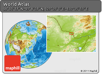 Physical Location Map of the Area around 48° 54' 57" N, 130° 7' 30" E