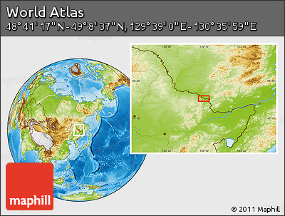 Physical Location Map of the Area around 48° 54' 57" N, 130° 7' 30" E