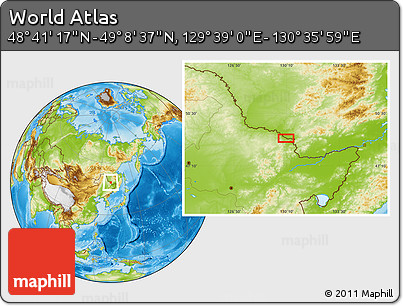 Physical Location Map of the Area around 48° 54' 57" N, 130° 7' 30" E