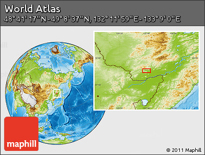 Physical Location Map of the Area around 48° 54' 57" N, 132° 40' 30" E