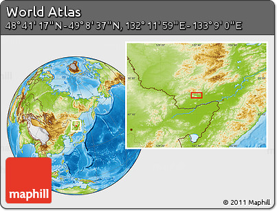 Physical Location Map of the Area around 48° 54' 57" N, 132° 40' 30" E