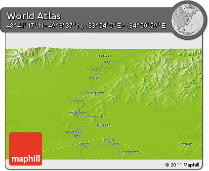 Physical 3D Map of the Area around 48° 54' 57" N, 134° 22' 30" E