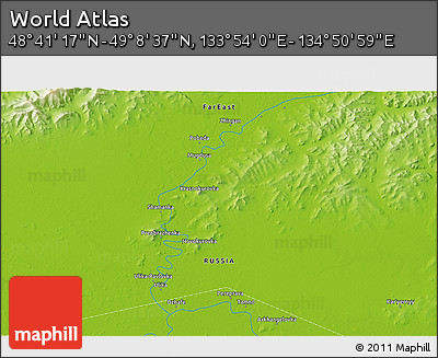 Physical 3D Map of the Area around 48° 54' 57" N, 134° 22' 30" E