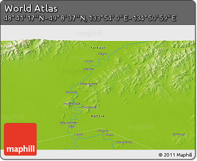 Physical 3D Map of the Area around 48° 54' 57" N, 134° 22' 30" E