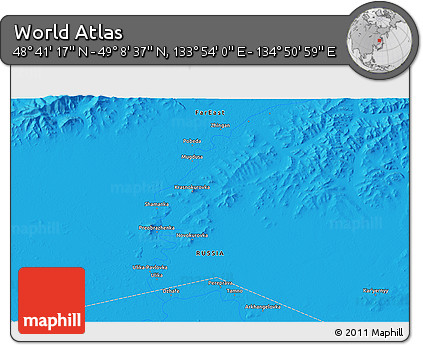 Political 3D Map of the Area around 48° 54' 57" N, 134° 22' 30" E