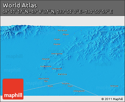 Political 3D Map of the Area around 48° 54' 57" N, 134° 22' 30" E