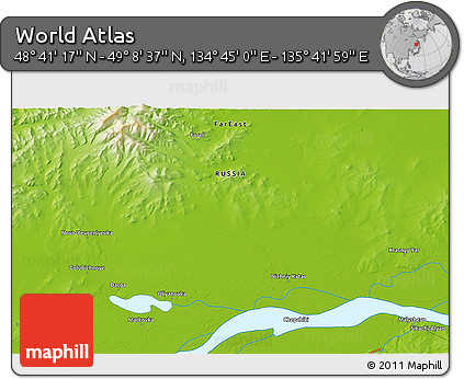Physical 3D Map of the Area around 48° 54' 57" N, 135° 13' 29" E