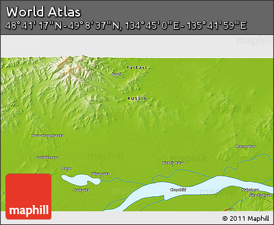 Physical 3D Map of the Area around 48° 54' 57" N, 135° 13' 29" E