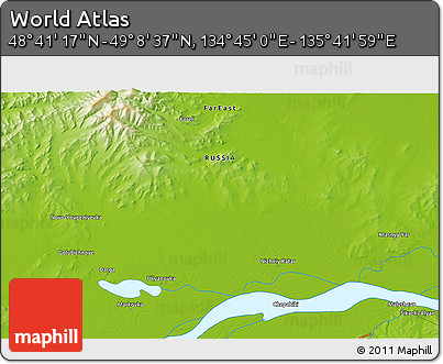 Physical 3D Map of the Area around 48° 54' 57" N, 135° 13' 29" E