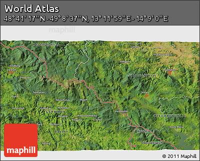 Satellite 3D Map of the Area around 48° 54' 57" N, 13° 40' 30" E